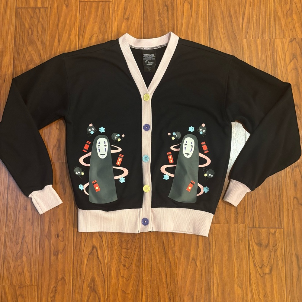Her Universe Hot Topic Spirited Away Black Cardigan Pink Trim Womens Small
